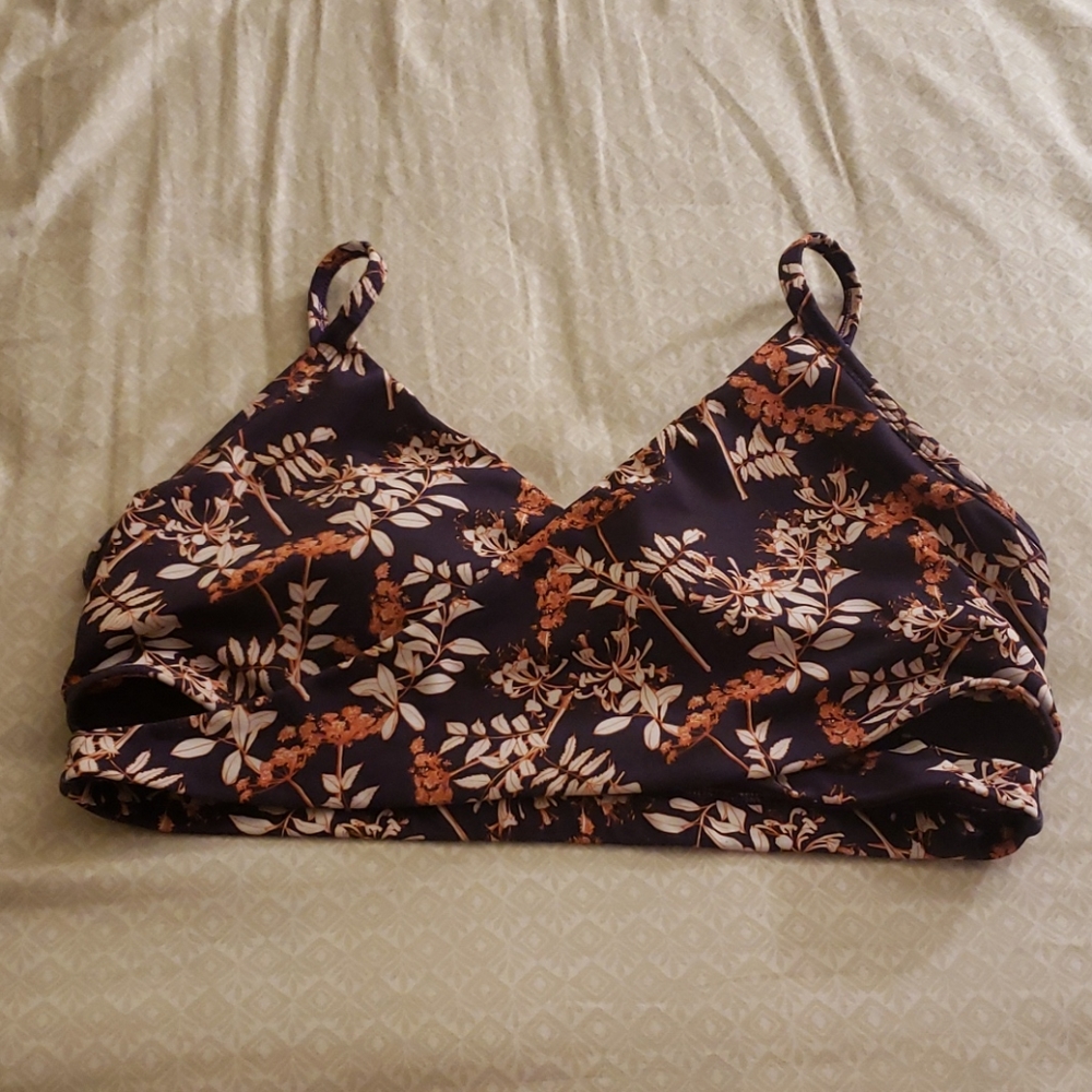 Purple flower wrap sports bra